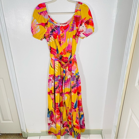 NEW FARM Rio Neon Macaws Tiered Maxi Dress Resortwear Vacation Tropical Bohemian - Picture 2 of 13